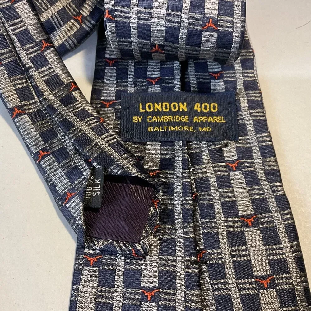 London 400 Cambridge Apparel XL Silk Tie Univ. TX longhorns logo 60.5” x3.75”